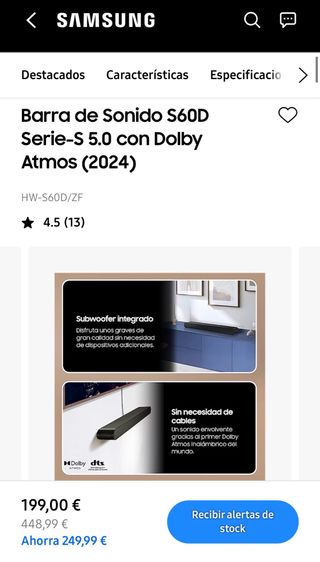 Barra Sonido Samsung S60D 5.0 Dolby Atmos