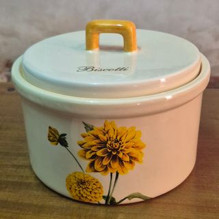 Biscottiera in ceramica con fiori gialli