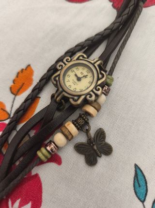 Reloj Vintage Pulsera Cuero Marrón y Dorado