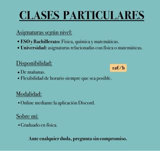 Clases particulares física, química y matemáticas.