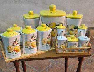 Set Barattoli Ceramica Limoni Giallo Bianco
