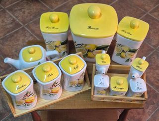 Set Barattoli Ceramica Limoni Giallo Bianco