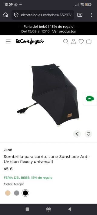 Sombrilla Jané Sunshade Anti-UV Negra