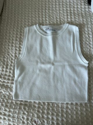 Top Zara Blanco sin Mangas Talla m