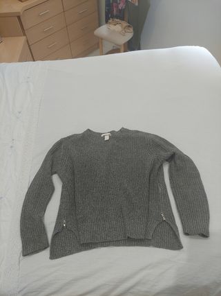 Jersey gris lana cremalleras laterales