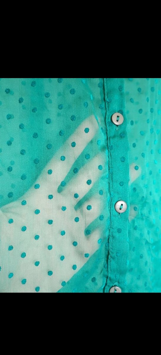 Blusa Teal con Lunares y Lazo Talla M