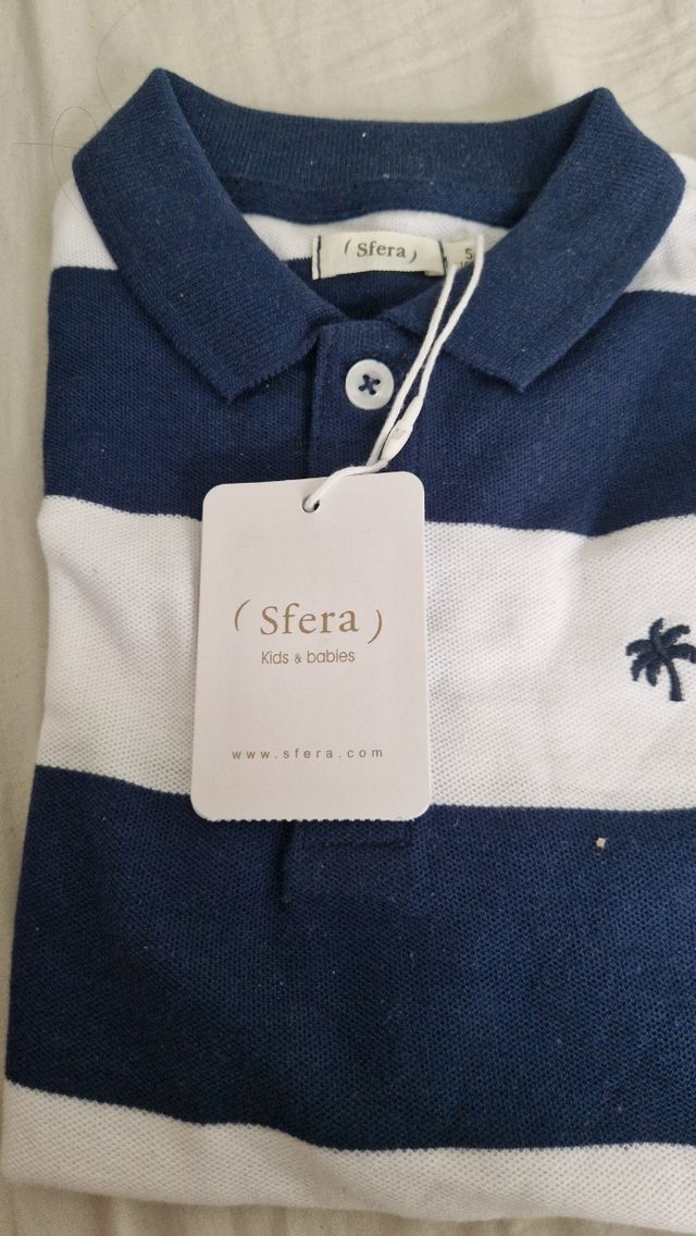 Polo niño Sfera rayas azul y blanco talla 5-6