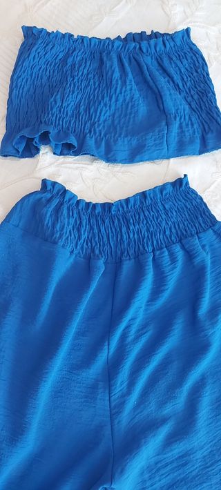 Conjunto Top y Pantalón Azul con cinta pelo/fular