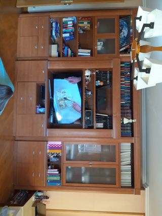 Mueble Librería Salón Madera y Cristal