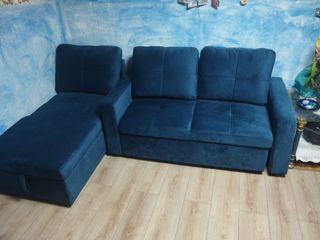 Sofá Cama Azul Tela Casi Nuevo