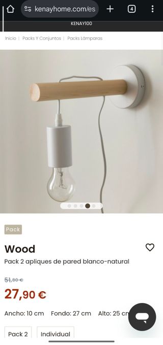 Aplique pared Kenay madera y blanco