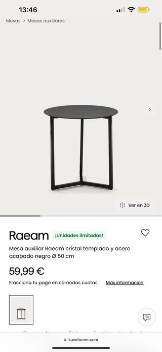 Mesa auxiliar Kave Home cristal negro