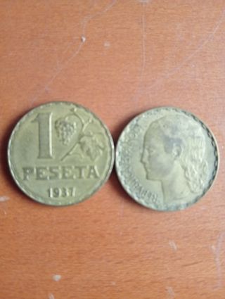 3 Monedas República Española 1937. 1 PTA y 50 cts