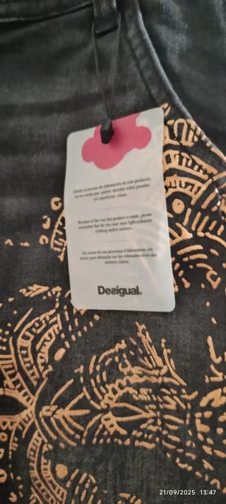 Falda Jeans Desigual Negra Bordada