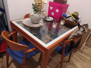 Mesa de comedor extensible madera y cristal 