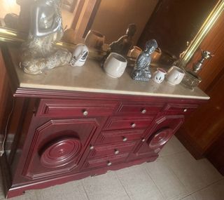Mueble recibidor antiguo madera y mármol