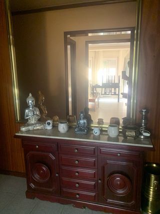 Mueble recibidor antiguo madera y mármol