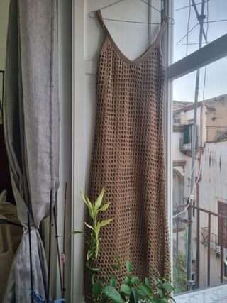 Vestito Zara traforato marrone con fodera