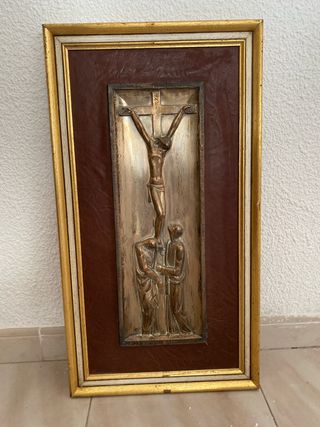 Cuadro religioso cobre y cuero