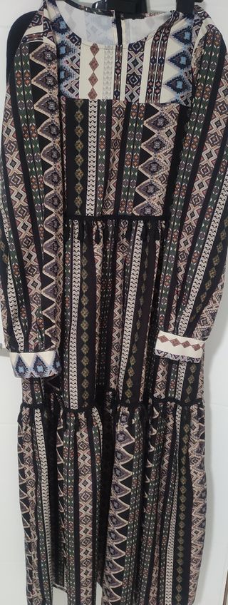 Vestido Boho Étnico Largo Otoño