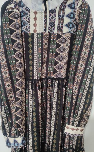 Vestido Boho Étnico Largo Otoño