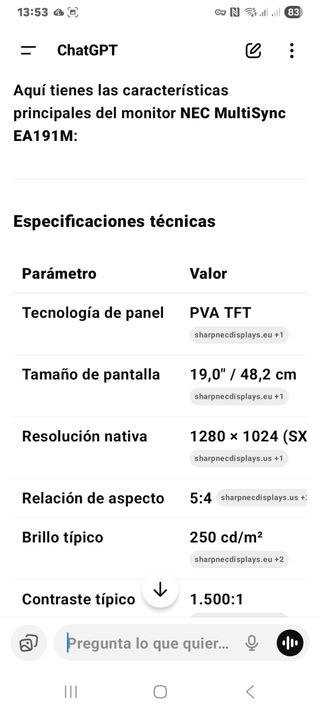 Pantalla monitor ordenador NEC 19 