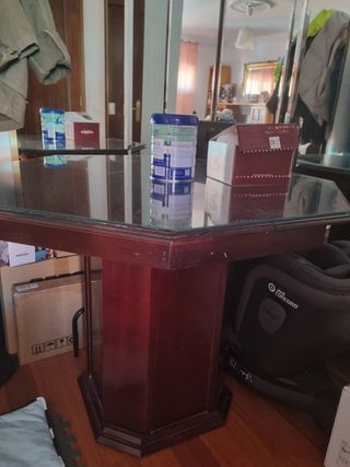 Mesa comedor extensible cristal y madera