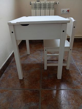 Mesa y Silla Infantil Madera Blanca