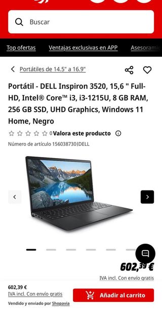 Notebook Dell Inspiron 3520/256 GB/Core i3 FHD 