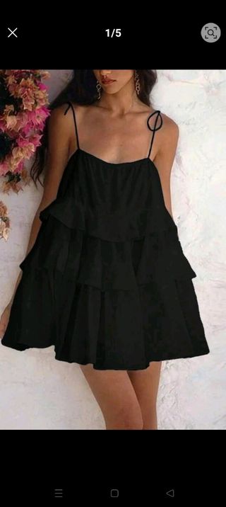 Vestido mini tirantes volantes negro