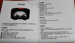 Linterna frontal con luz blanca y roja