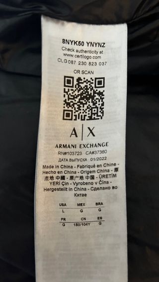 Armani Exchange Chaquetón Icon 3/4 Negro