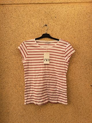 Camiseta Zara Rayas Blanca Talla L