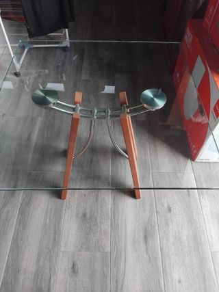 Mesa de centro cristal y madera