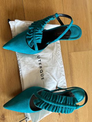 Sandalias Uterqüe Tacon Fino Verde Agua.