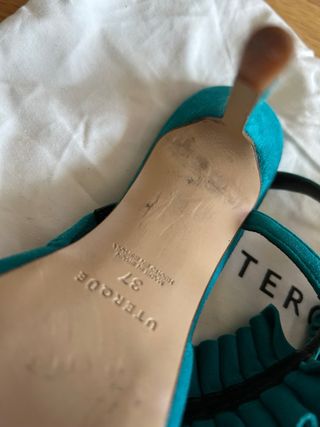 Sandalias Uterqüe Tacon Fino Verde Agua.
