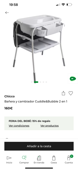 Bañera y cambiador Chicco Cuddle&Bubble