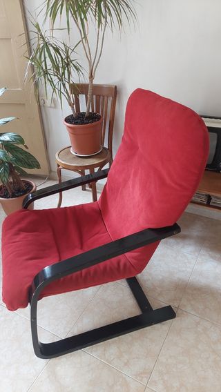 Sillón Ikea Butaca Mecedora Roja y Negra Tela Pana