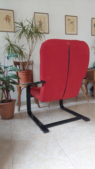 Sillón Ikea Butaca Mecedora Roja y Negra Tela Pana
