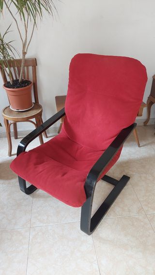 Sillón Ikea Butaca Mecedora Roja y Negra Tela Pana