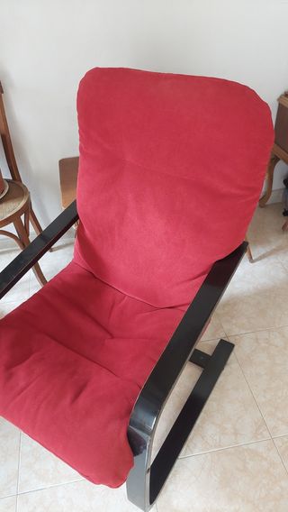 Sillón Ikea Butaca Mecedora Roja y Negra Tela Pana