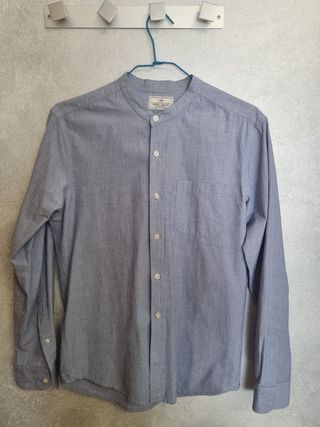 Camisa cuello Mao azul