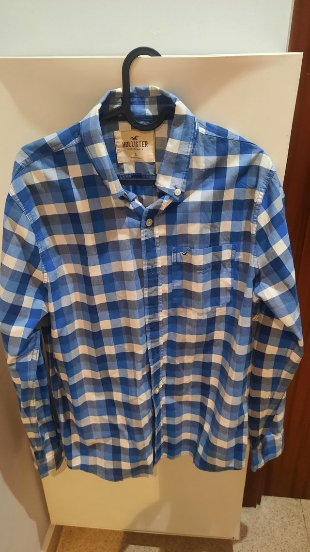 Camisa Cuadros Hollister Azul y Blanca Talla S