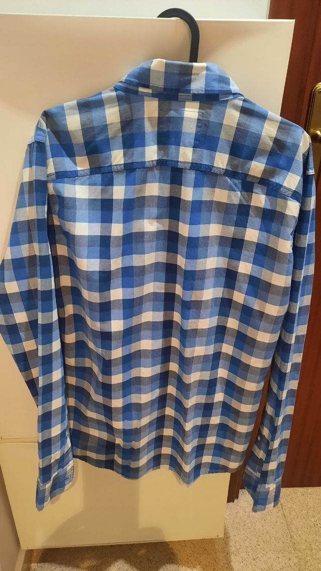 Camisa Cuadros Hollister Azul y Blanca Talla S