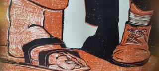 Scena di 4 persone sedute, xilografia. Wissman