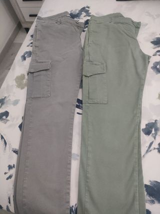 Pantalones Cargo Hombre Gris y Verde   talla 40