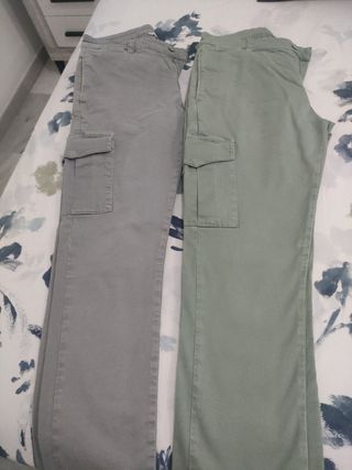 Pantalones Cargo Hombre Gris y Verde   talla 40
