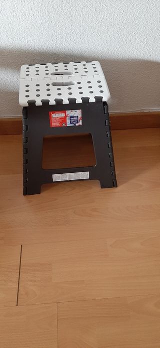 Taburete Plegable Plástico Negro y Blanco