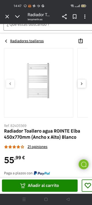 Radiador toallero Rointe Elba 770x500mm