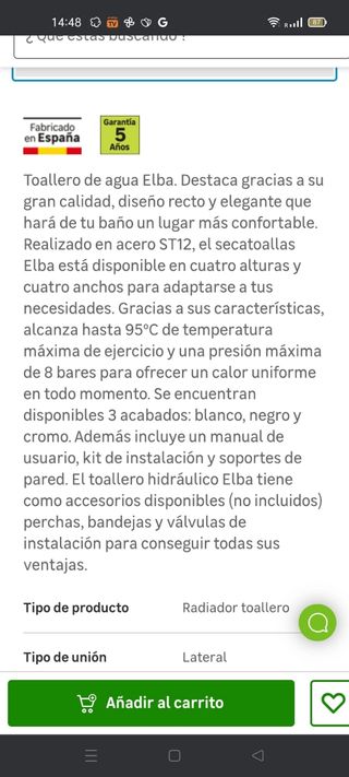 Radiador toallero Rointe Elba 770x500mm